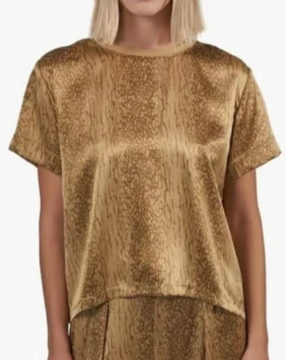 ATM Anthony Thomas Melillo Gold Animal Print Silk Satin Boxy Tee Shirt L